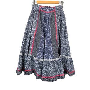 VTG Jessica's Gunnies Gunne‎ Sax skirt floral velour trim navy red sz 9